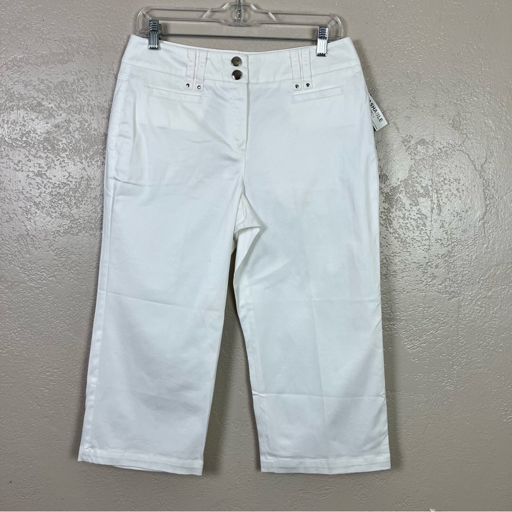 Larry Levine Pants Womens 8‎ White Capri Stretch Casual Flat Front
